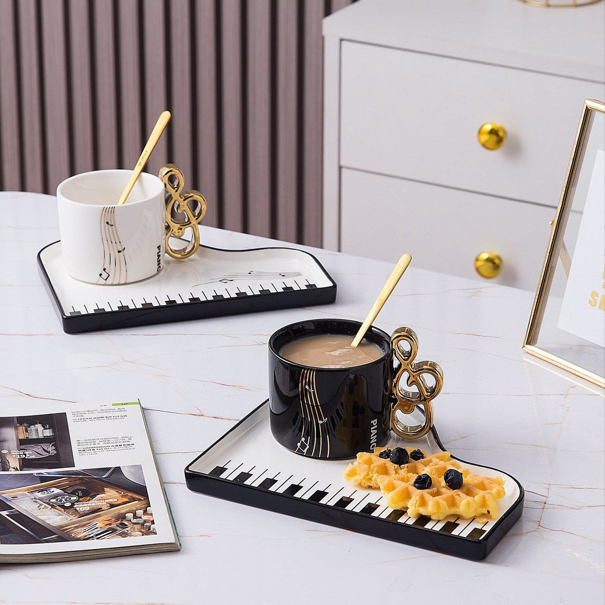 Musical Notes Piano Cup and Saucer Set with Tray