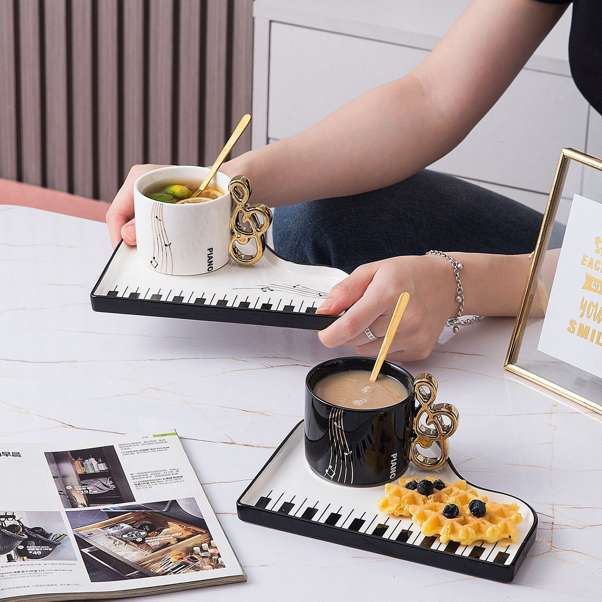 Musical Notes Piano Cup and Saucer Set with Tray