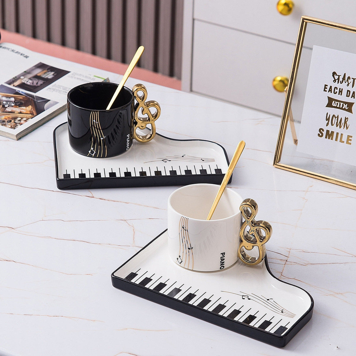 Musical Notes Piano Cup and Saucer Set with Tray