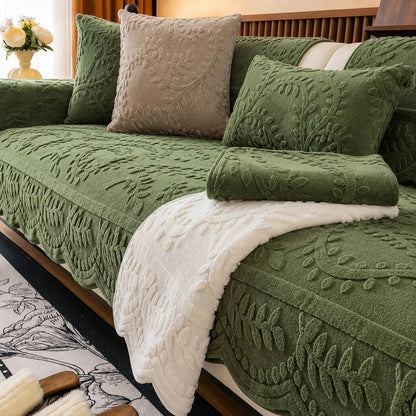 Plush Non-Slip Couch Cover with Botanical Texture