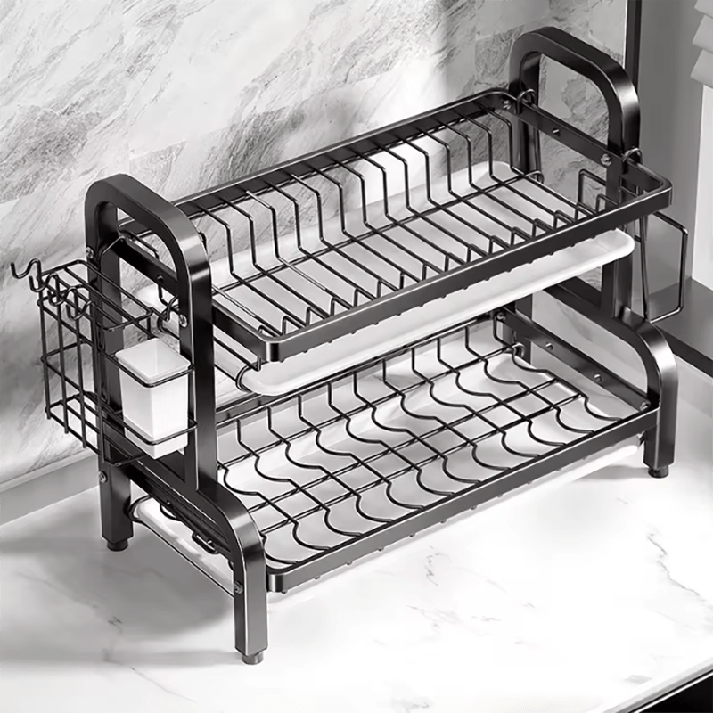 Stylish Two-Tier Dish Rack for Kitchen Organization