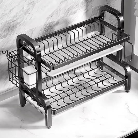 Stylish Two-Tier Dish Rack for Kitchen Organization