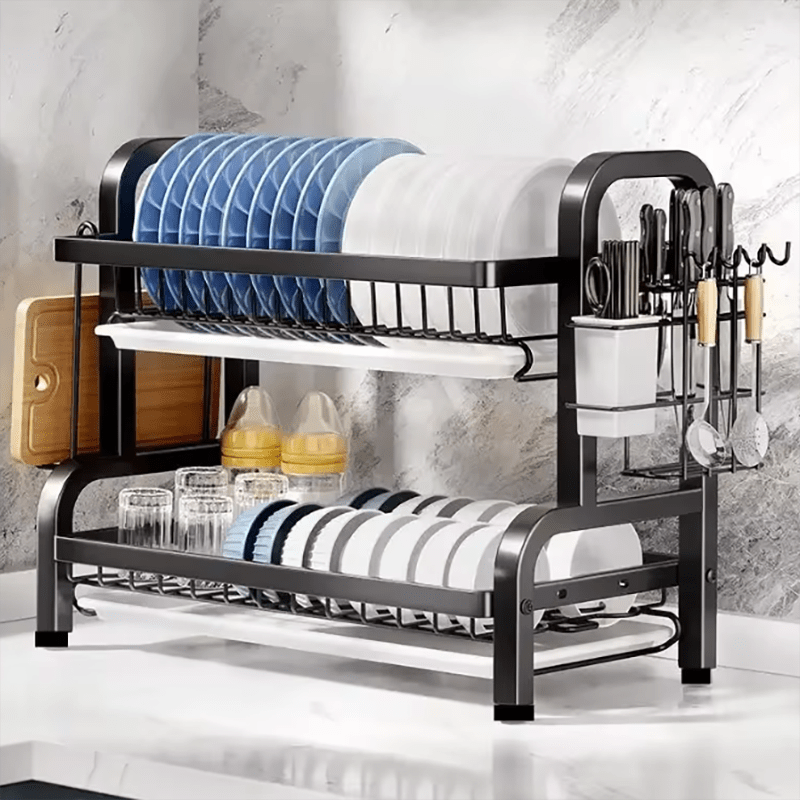 Stylish Two-Tier Dish Rack for Kitchen Organization