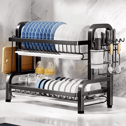 Stylish Two-Tier Dish Rack for Kitchen Organization