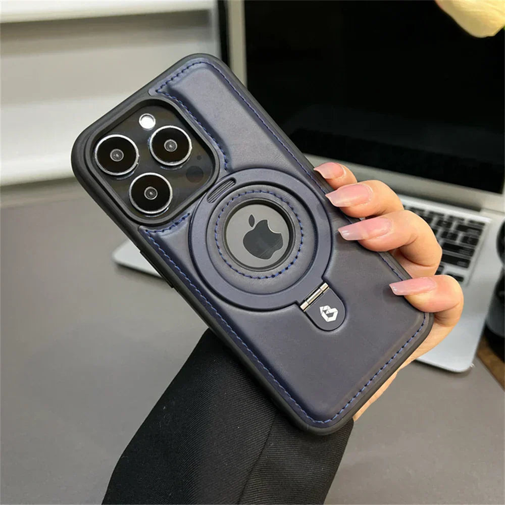Leather Phone Cover with Integrated MagSafe and Ring Stand