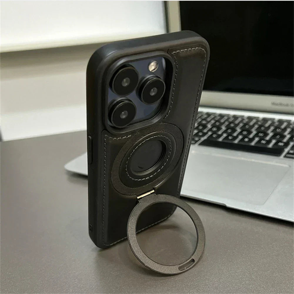 Leather Phone Cover with Integrated MagSafe and Ring Stand