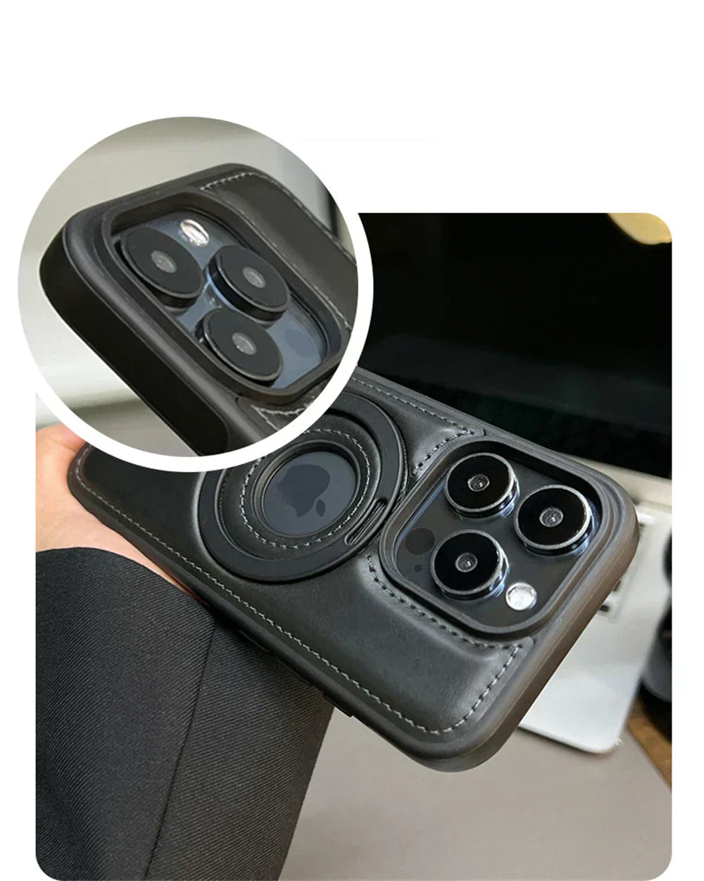 Leather Phone Cover with Integrated MagSafe and Ring Stand