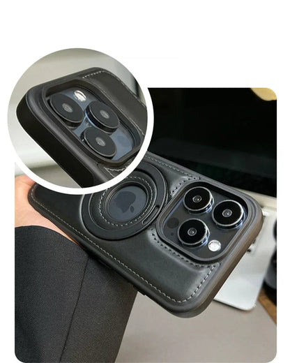 Leather Phone Cover with Integrated MagSafe and Ring Stand