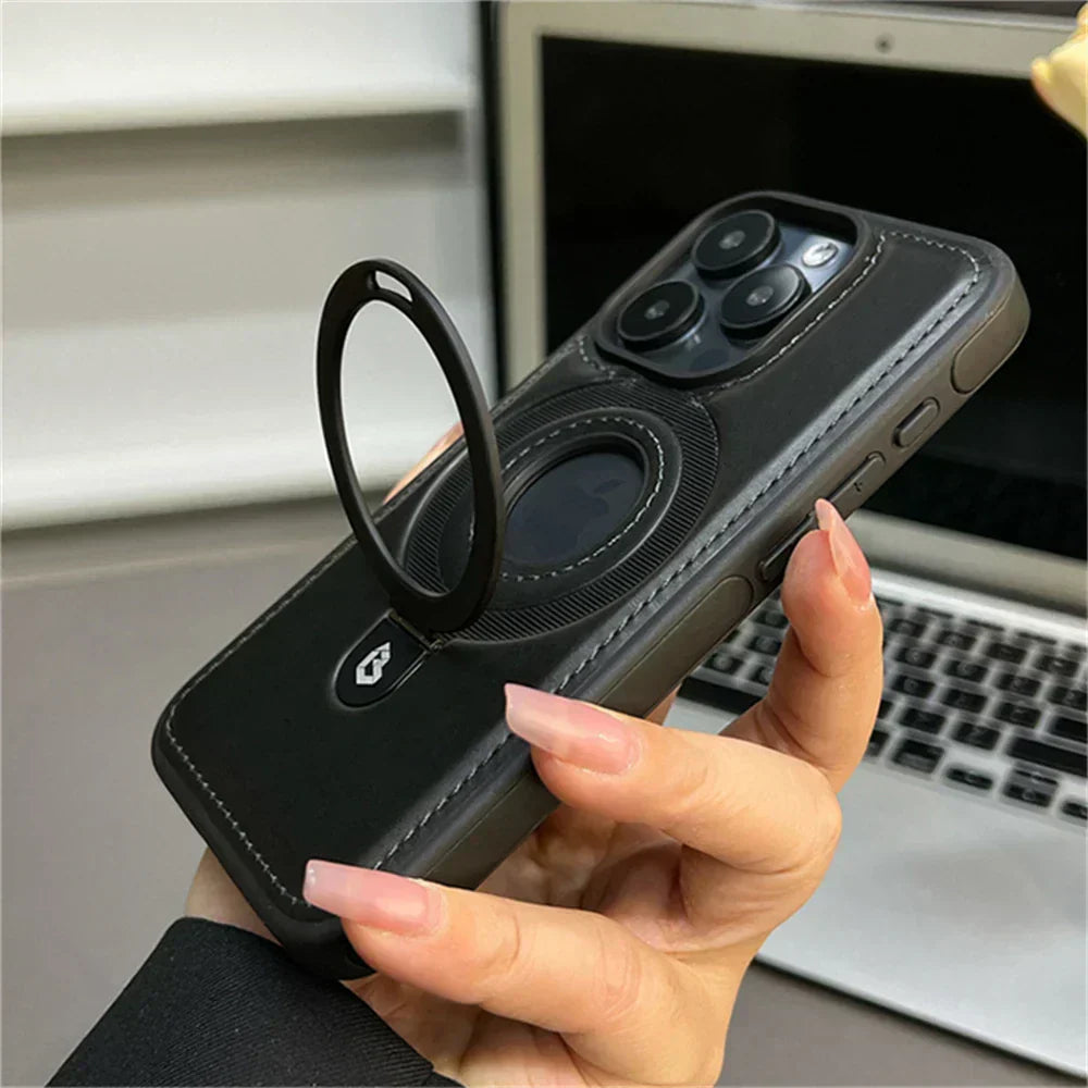 Leather Phone Cover with Integrated MagSafe and Ring Stand