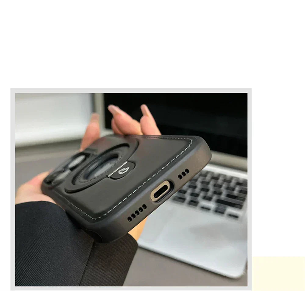 Leather Phone Cover with Integrated MagSafe and Ring Stand