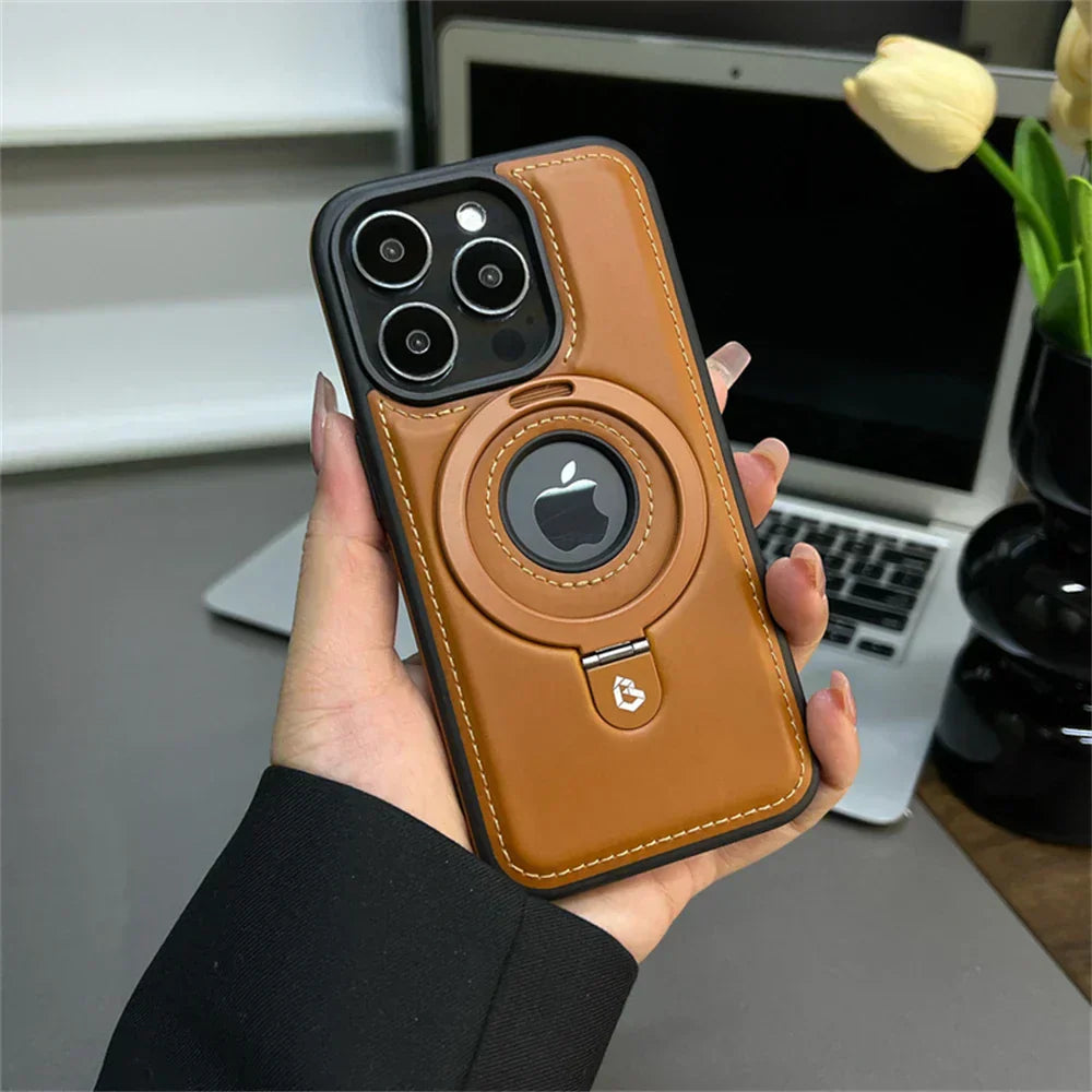 Leather Phone Cover with Integrated MagSafe and Ring Stand