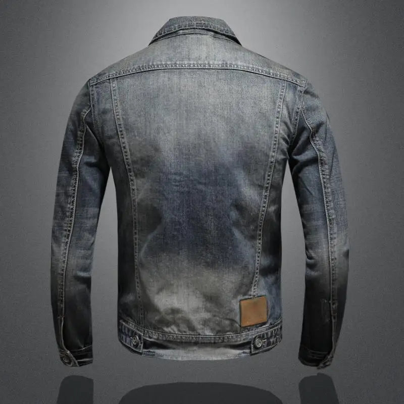 Retro Denim Jacket with Long Sleeves and High Collar