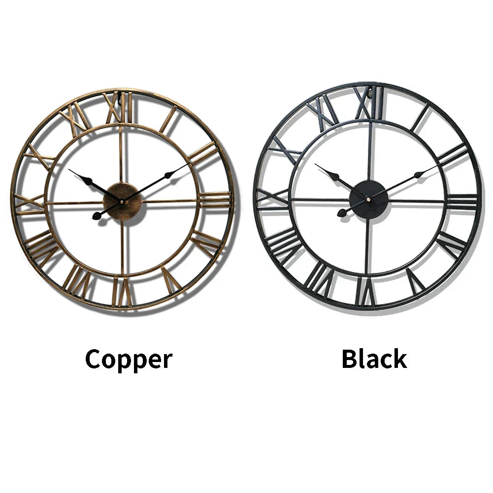 Metal Roman Numeral Wall Clock - Retro Style