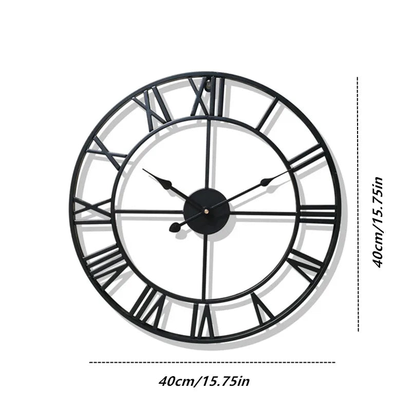 Metal Roman Numeral Wall Clock - Retro Style