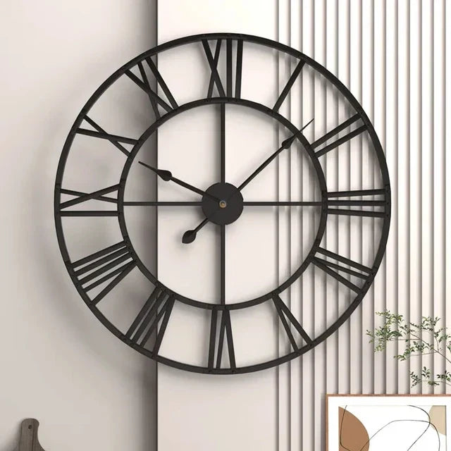 Metal Roman Numeral Wall Clock - Retro Style