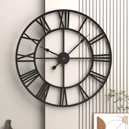 Metal Roman Numeral Wall Clock - Retro Style