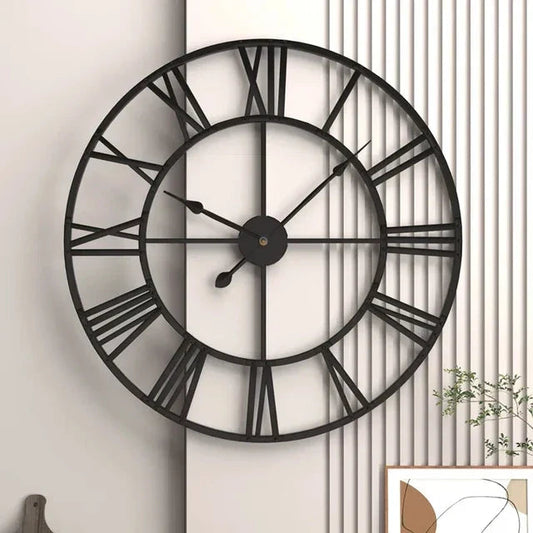Metal Roman Numeral Wall Clock - Retro Style