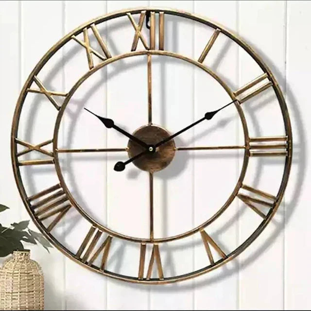 Metal Roman Numeral Wall Clock - Retro Style