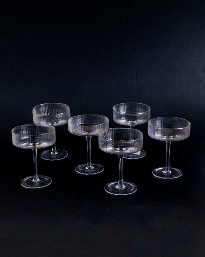 Fluted Coupe Glasses for Cocktails - Set of 6