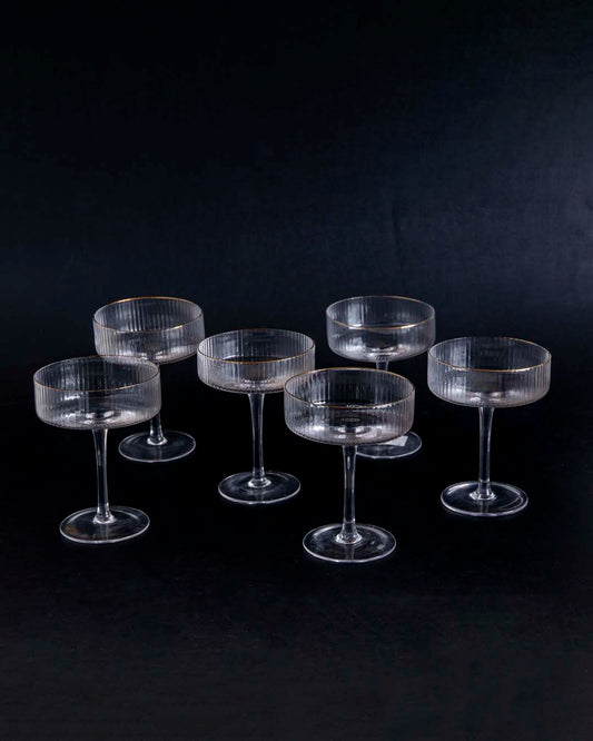 Fluted Coupe Glasses for Cocktails - Set of 6