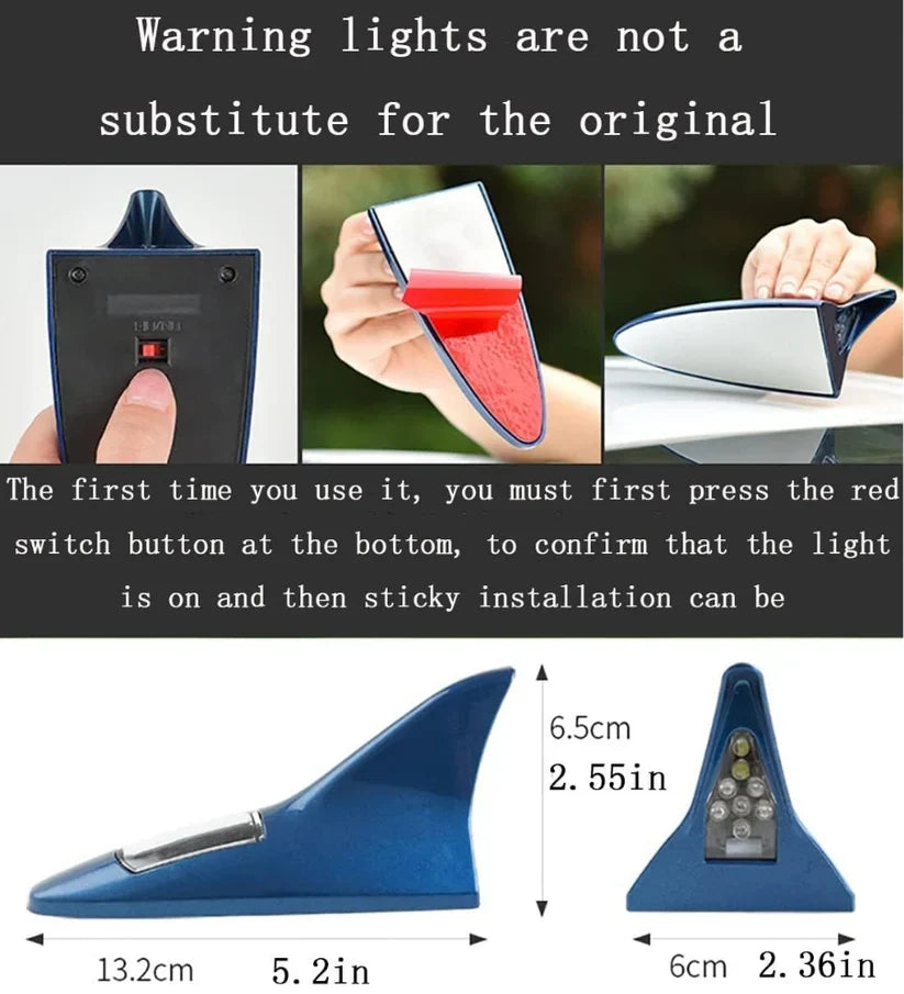 Solar Shark Fin LED Antenna – Flashing Safety Warning Light for Any Vehicle