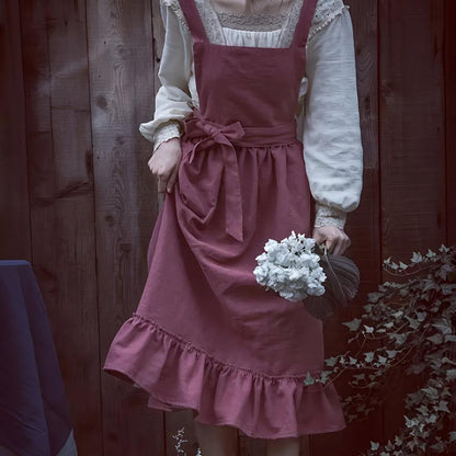 Frilly Linen Pinafore Apron
