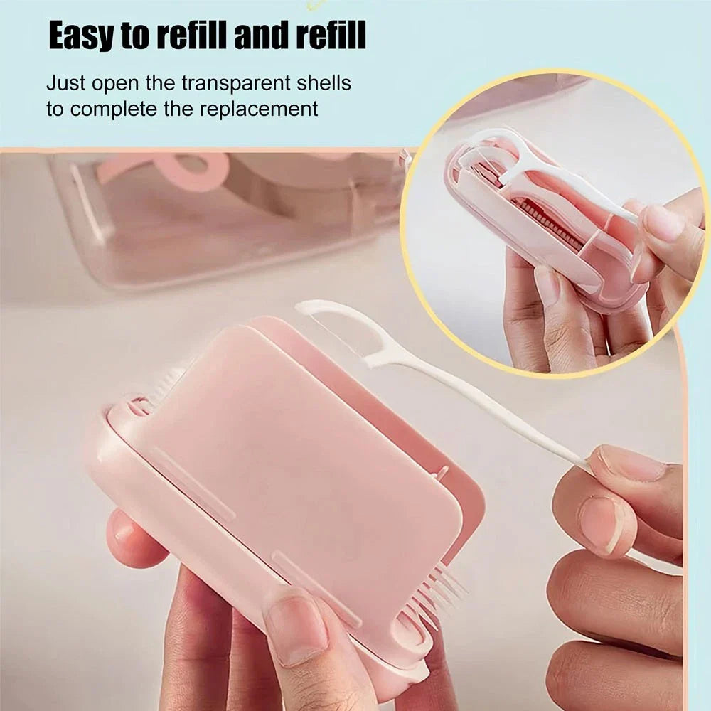 Portable Auto Pop-Up Dental Floss – Refillable Travel Case