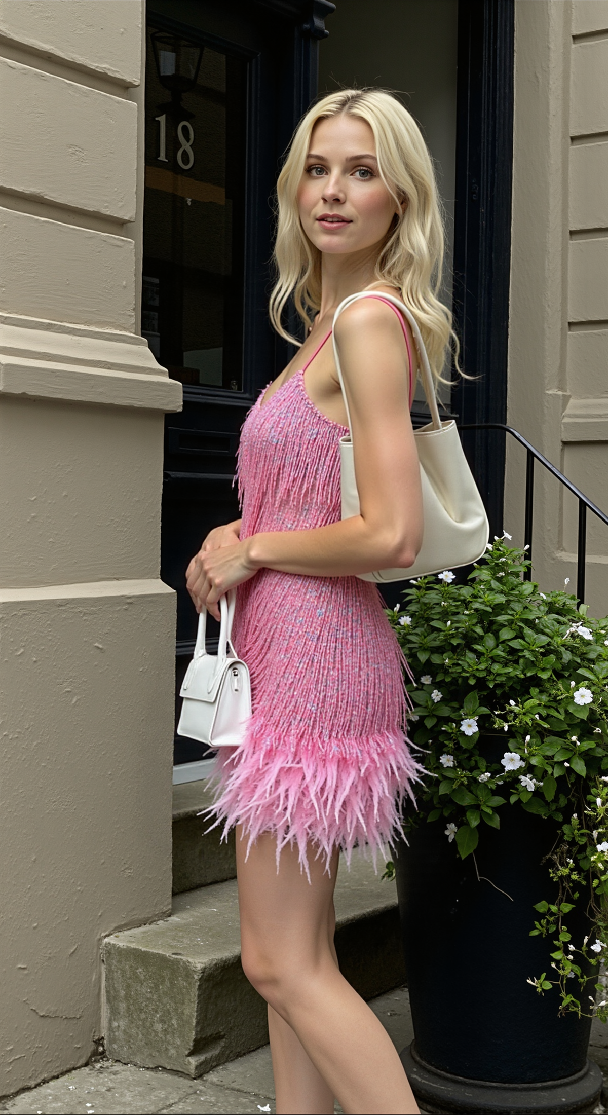 Sparkling Feather Trim Mini Dress