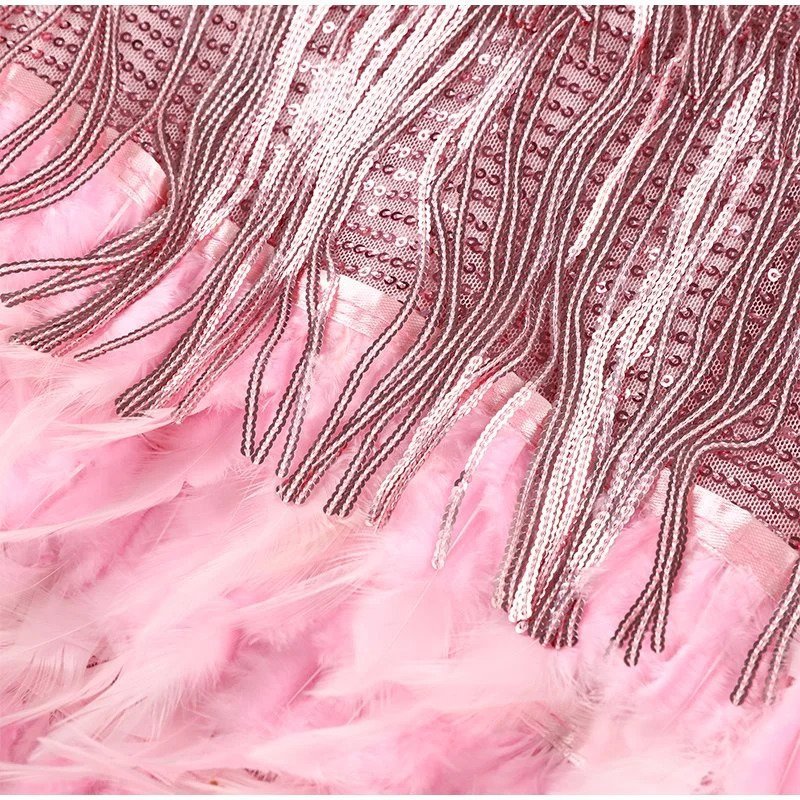 Sparkling Feather Trim Mini Dress
