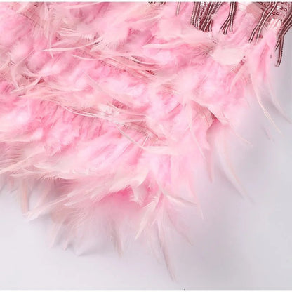 Sparkling Feather Trim Mini Dress