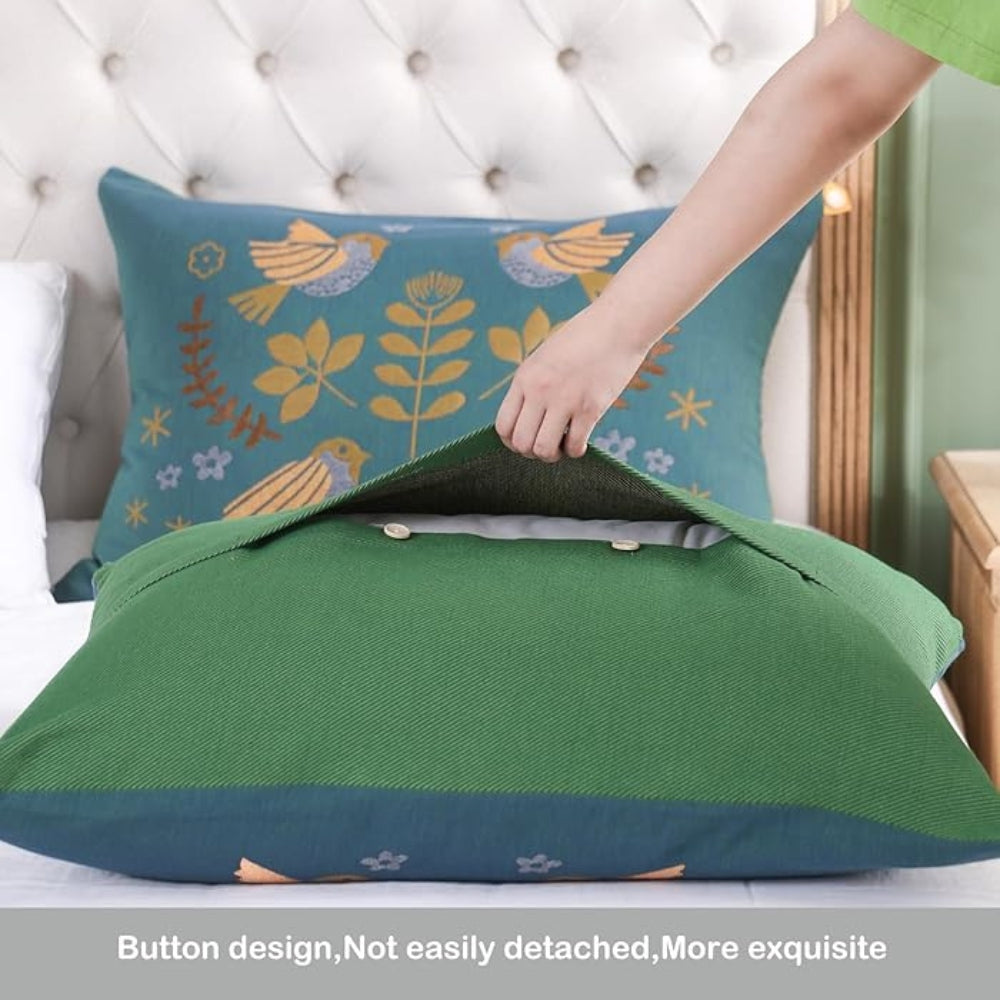 Cotton Gauze Pillowcases with Bird & Floral Design (2-Pack)
