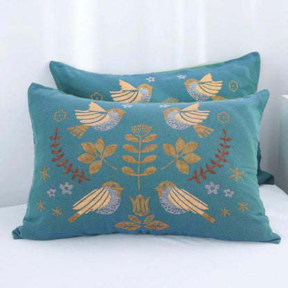 Cotton Gauze Pillowcases with Bird & Floral Design (2-Pack)