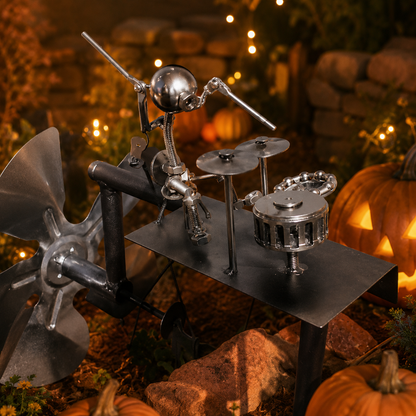 Halloween Skeleton Metal Drummers Garden Stake