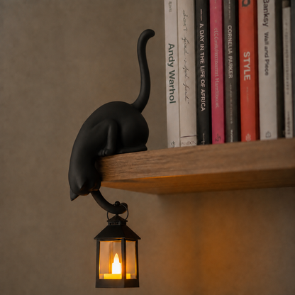 Shelf-Edge Cat Figurine LED Lantern