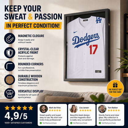 Wooden Memorial Jersey Display Frame (Magnetic Door) – Keep Your Sweat & Love In Perfect Condition!
