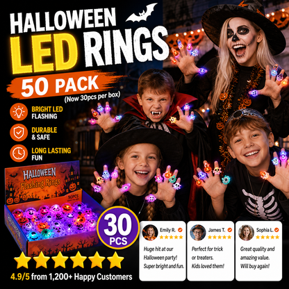 50 Pieces Each Box‼LED Light Halloween Glowing Ring | Flashing Light‑Up Party Favor for Halloween Night