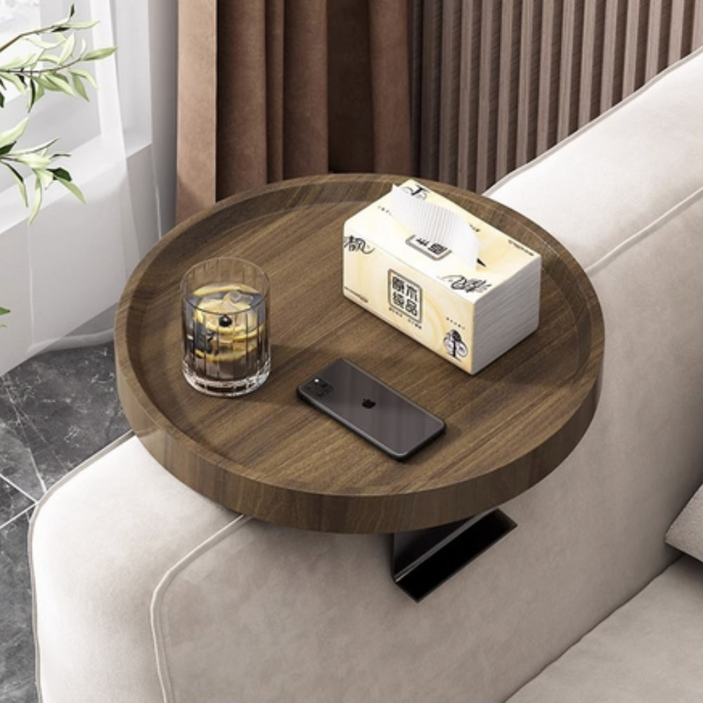 Wooden Sofa Armrest Tray with Walnut Finish