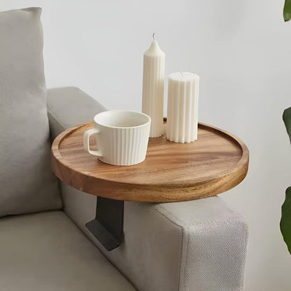 Wooden Sofa Armrest Tray with Walnut Finish
