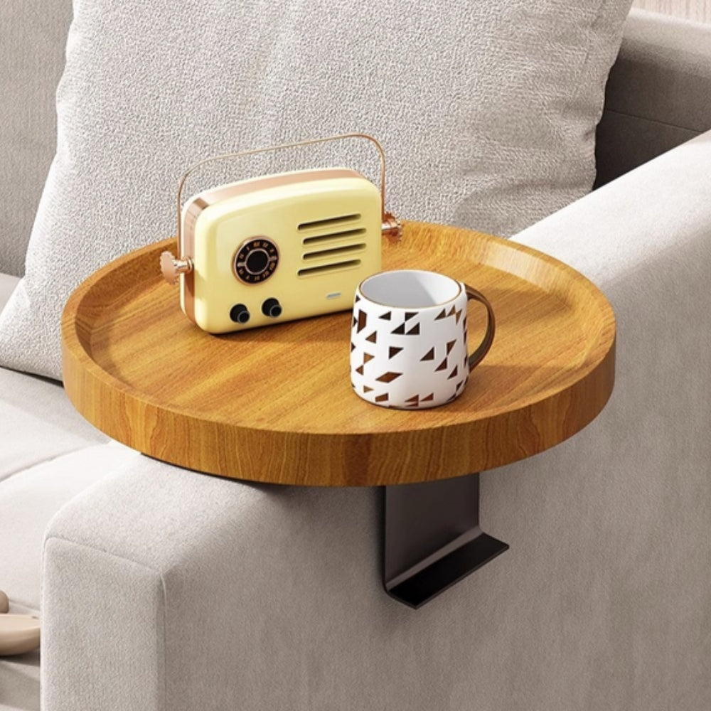 Wooden Sofa Armrest Tray with Walnut Finish
