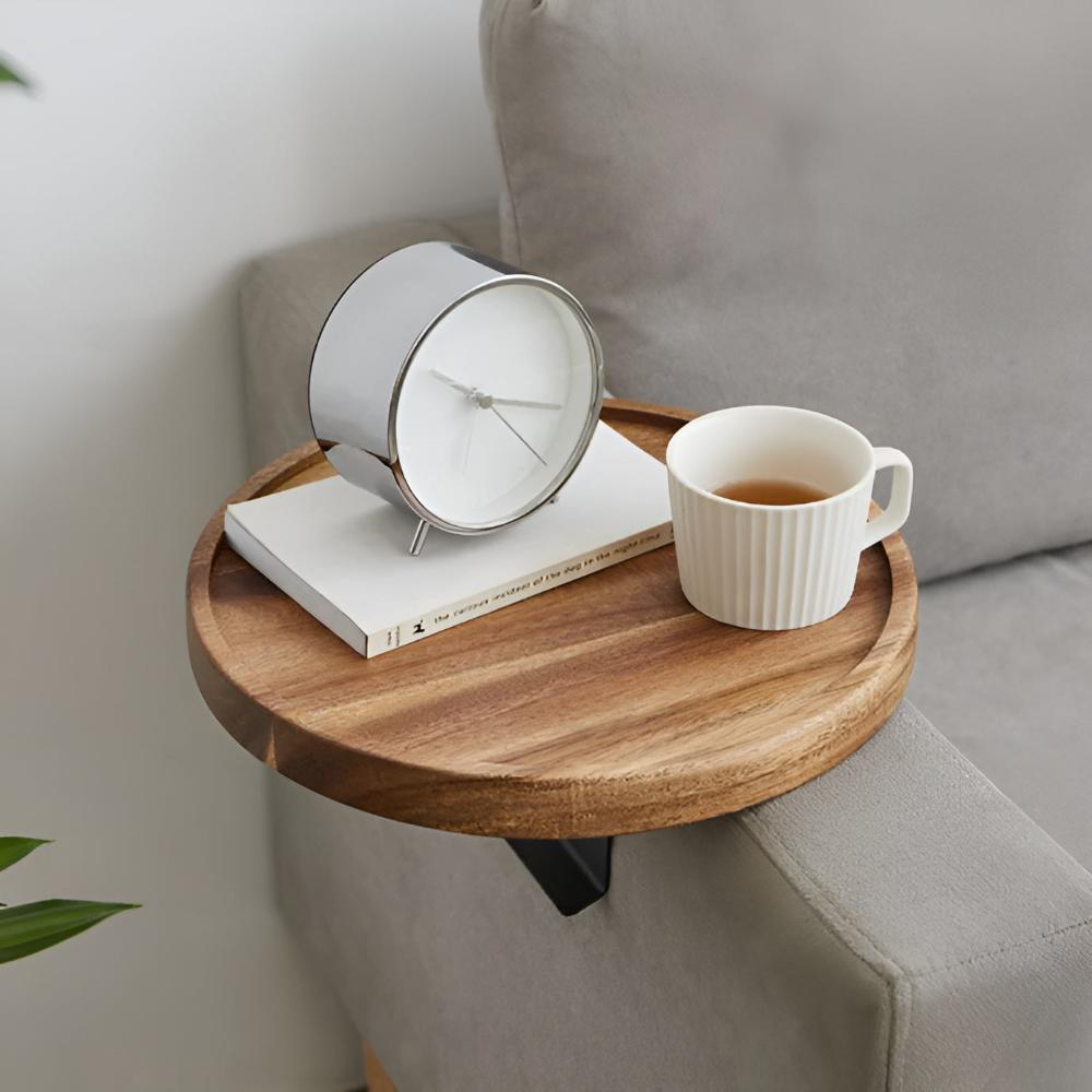 Wooden Sofa Armrest Tray with Walnut Finish