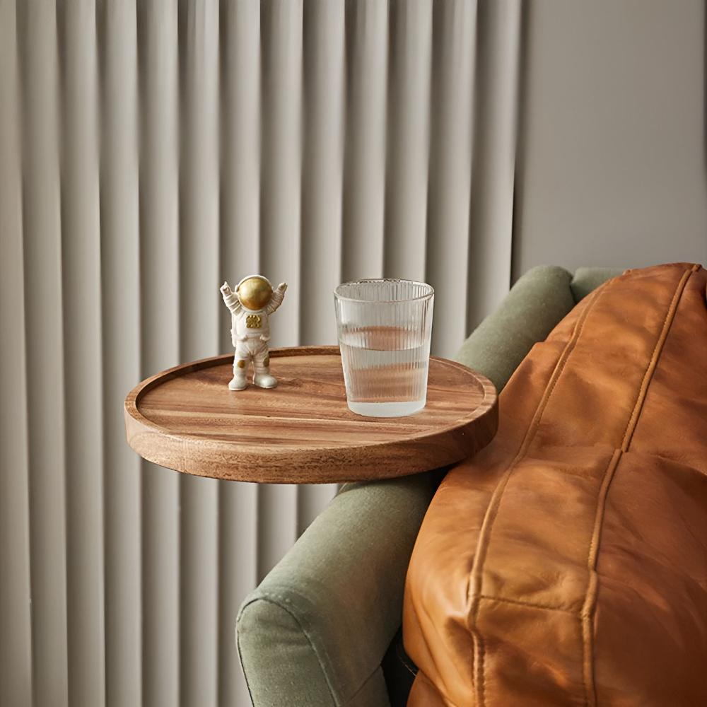 Wooden Sofa Armrest Tray with Walnut Finish