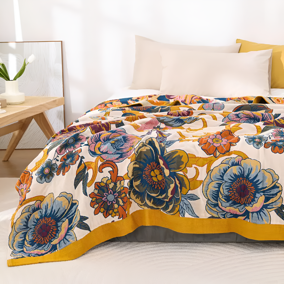 Cozy Reversible Botanical Throw Blanket