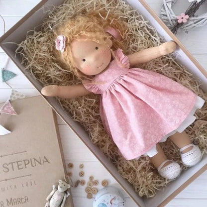 Soft Waldorf Doll Made of Fabric in a Charming Decorative Box