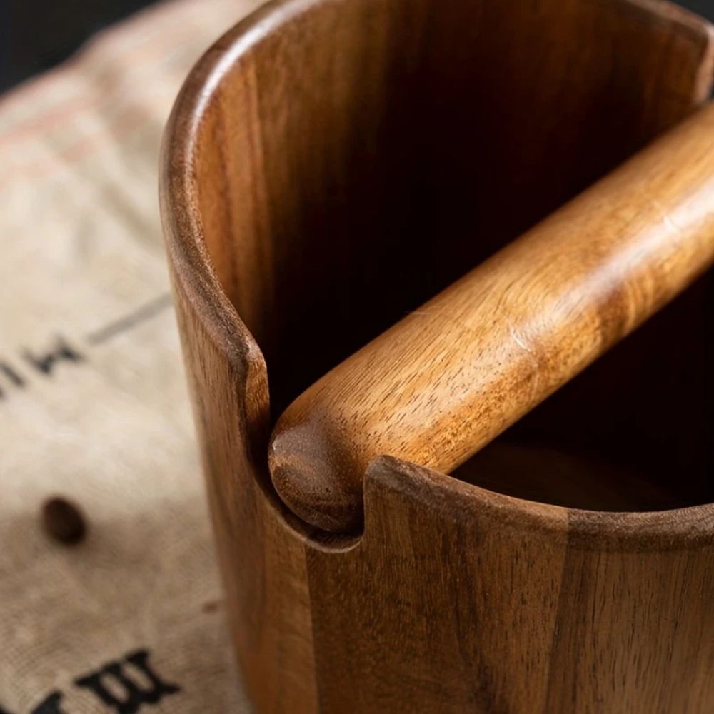 Wooden Espresso Puck Bin with Knock Bar