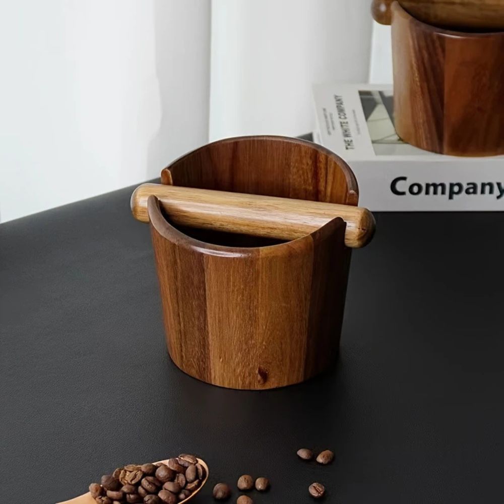 Wooden Espresso Puck Bin with Knock Bar