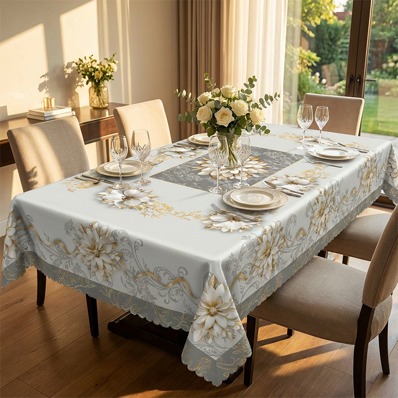 Limited-time 50% offElegant Waterproof Embossed Floral Tablecloth