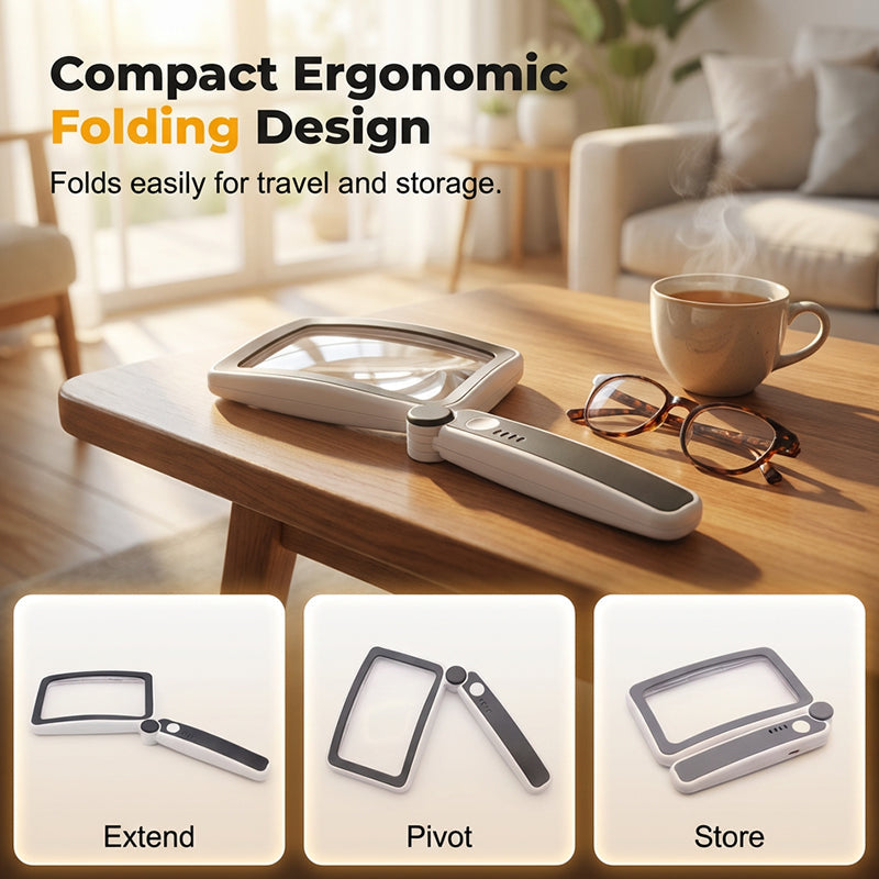 Hot Sale! Folding Handheld Magnifying Glass with LED Light for Easy Reading