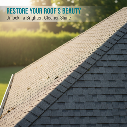 Multi-Surface Roof Moss & Algae Cleaner Spray – Spray, Rinse, and Watch It Shine! Tough on moss, gentle on plants – a cleaner roof in minutes.