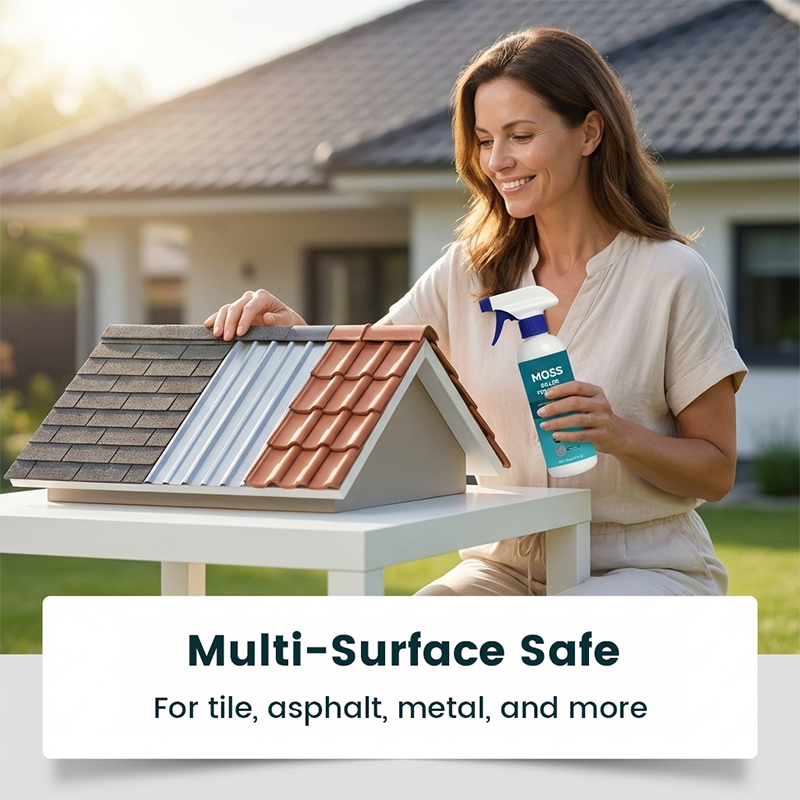 Multi-Surface Roof Moss & Algae Cleaner Spray – Spray, Rinse, and Watch It Shine! Tough on moss, gentle on plants – a cleaner roof in minutes.