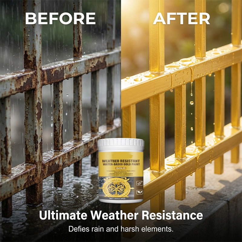 50% OFF NOW! Weather-Resistant Gold Paint – Rich Foil Effect, Fast-Drying – For Wood, Metal & Stone